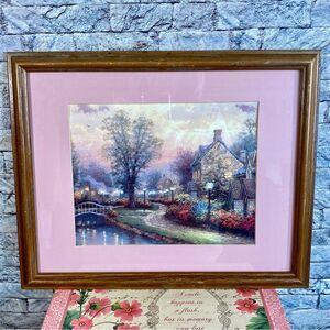 Thomas Kinkade Lamplight Lane Matted Framed Print 15.5 x 12